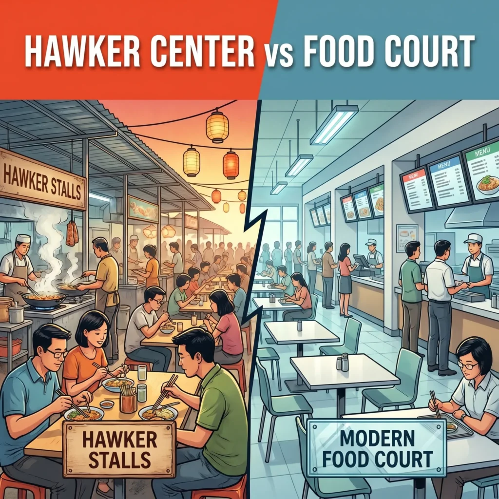 Hawker center vs food court