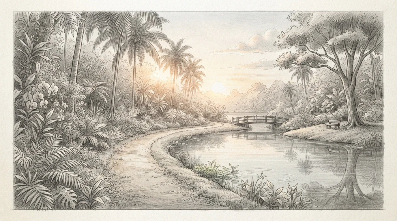 Sunlit Path Through Singapore Botanic Gardens